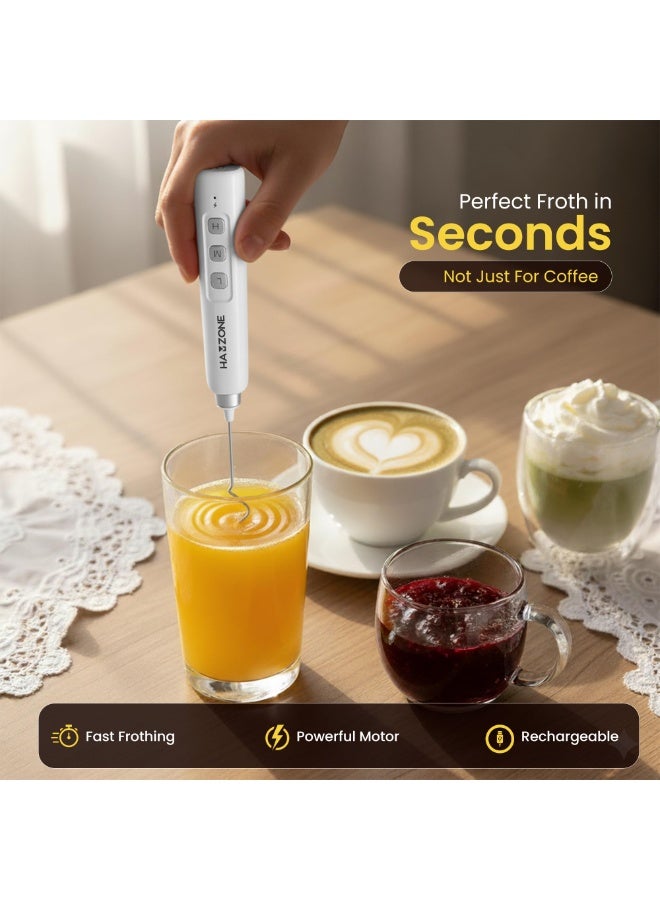 Hamzone Rechargeable Handheld Electric Milk Frother Foam Maker with Detachable Whisk & Cover-White - Image 4